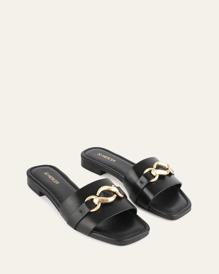jomercer FLAT SANDALS Women Pablo flat slide black leather jomercer FLAT SANDALS Women Pablo flat slide black leather