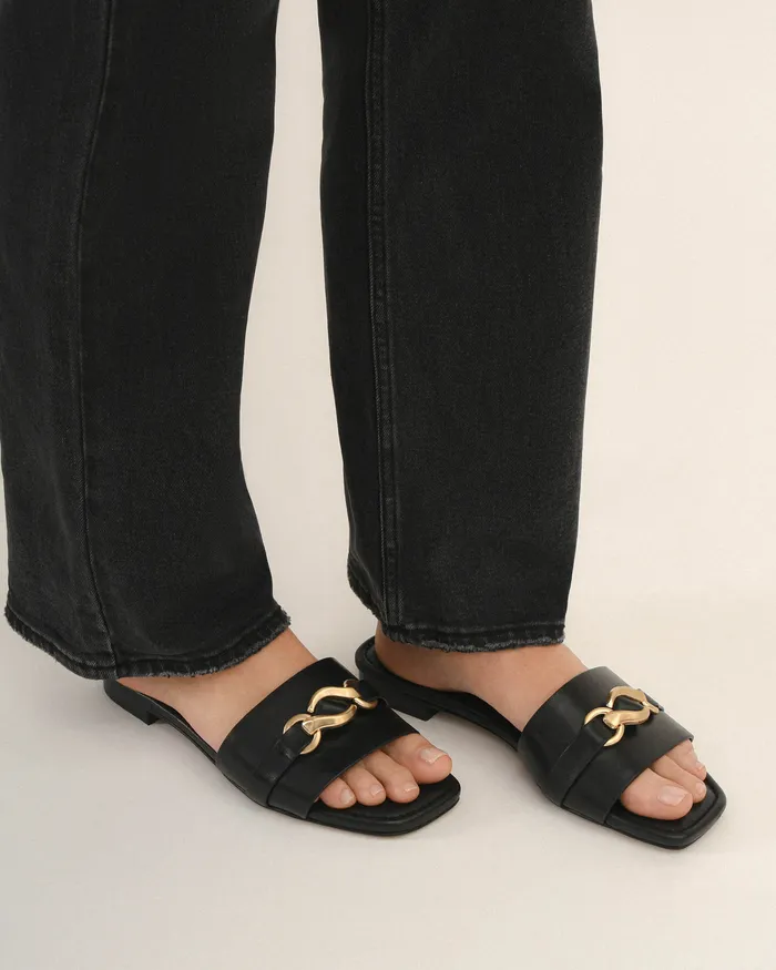 jomercer FLAT SANDALS Women Pablo flat slide black leather jomercer FLAT SANDALS Women Pablo flat slide black leather