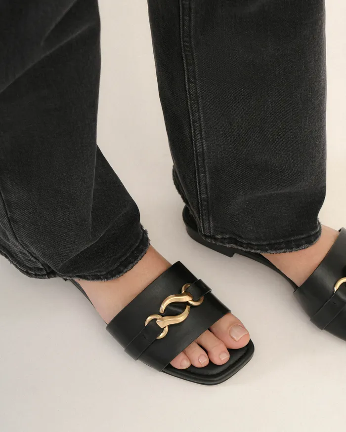 jomercer FLAT SANDALS Women Pablo flat slide black leather jomercer FLAT SANDALS Women Pablo flat slide black leather