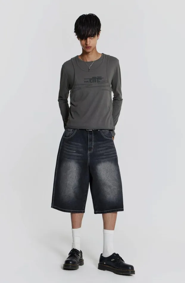 Jorts and Shorts Men Jaded London Washed Black Jumbo Jorts