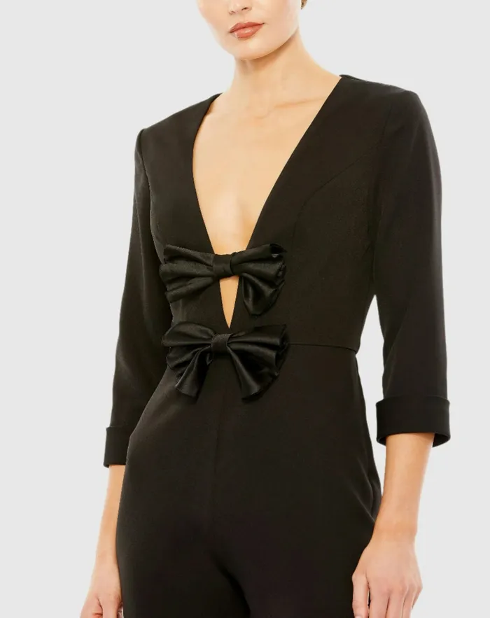 Jumpsuits and Rompers Long Sleeve Bow Detail Wide Leg Jumpsuit Black 8211 Mac Duggal Women Jumpsuits and Rompers Long Sleeve Bow Detail Wide Leg Jumpsuit Black 8211 Mac Duggal Women