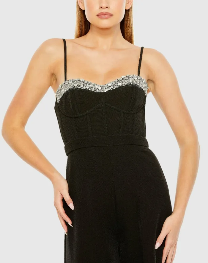 Jumpsuits and Rompers Slim Strap Beaded Bustier Top Jumpsuit Black 8211 Mac Duggal Women Jumpsuits and Rompers Slim Strap Beaded Bustier Top Jumpsuit Black 8211 Mac Duggal Women