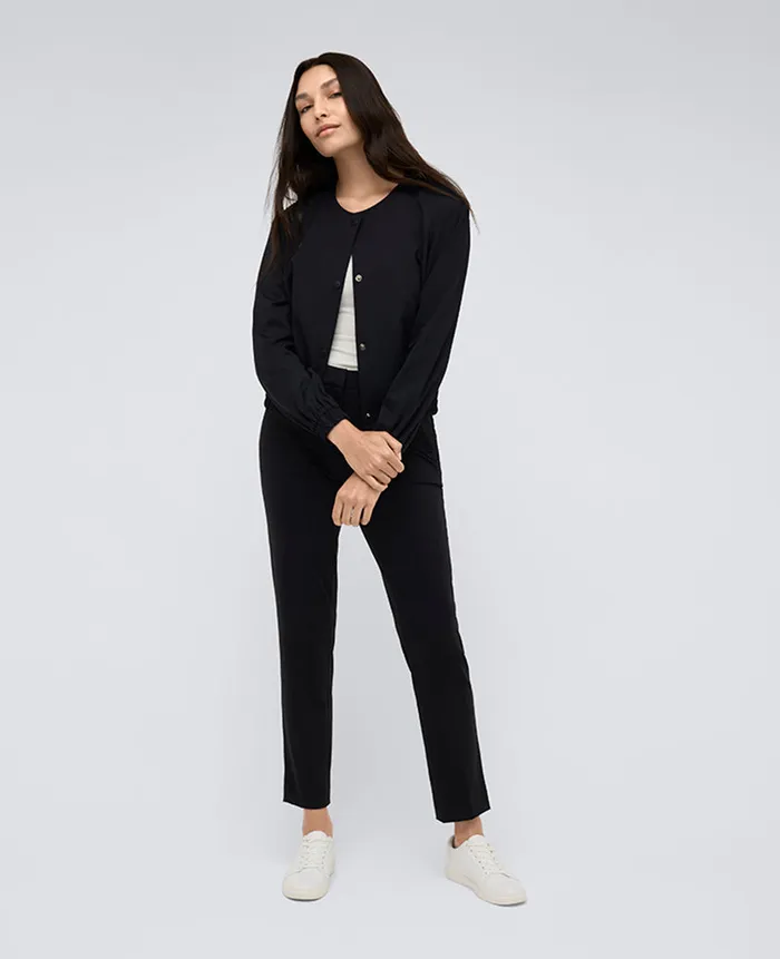 Kenneth Cole Blazers and Jackets Women Athletic Stretch Collarless Bomber Jacket Black