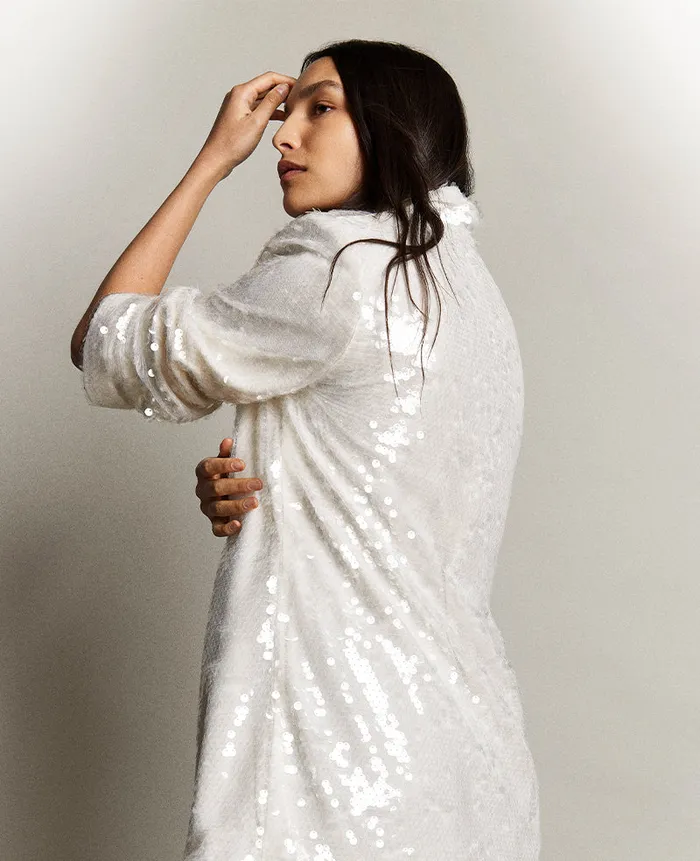 Kenneth Cole Blazers and Jackets Women Sequin Notch Collar Topper White