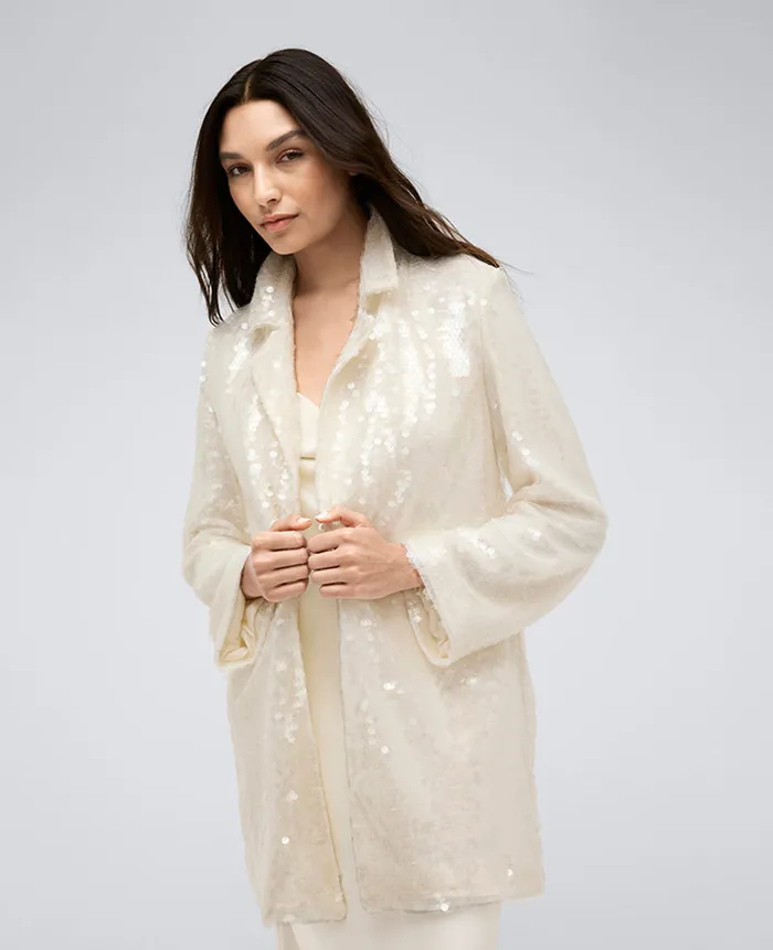 Kenneth Cole Blazers and Jackets Women Sequin Notch Collar Topper White