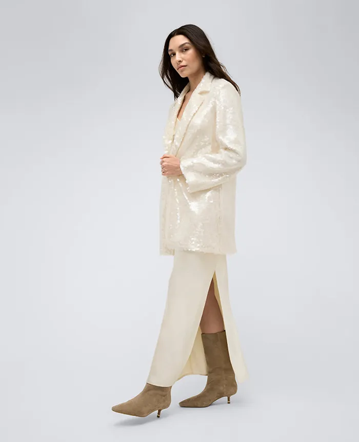 Kenneth Cole Blazers and Jackets Women Sequin Notch Collar Topper White