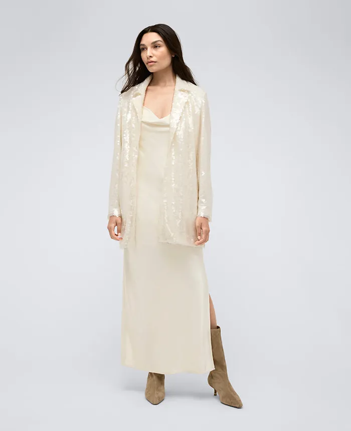 Kenneth Cole Blazers and Jackets Women Sequin Notch Collar Topper White
