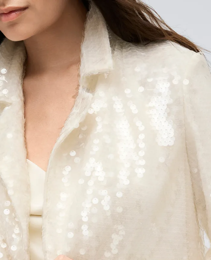 Kenneth Cole Blazers and Jackets Women Sequin Notch Collar Topper White