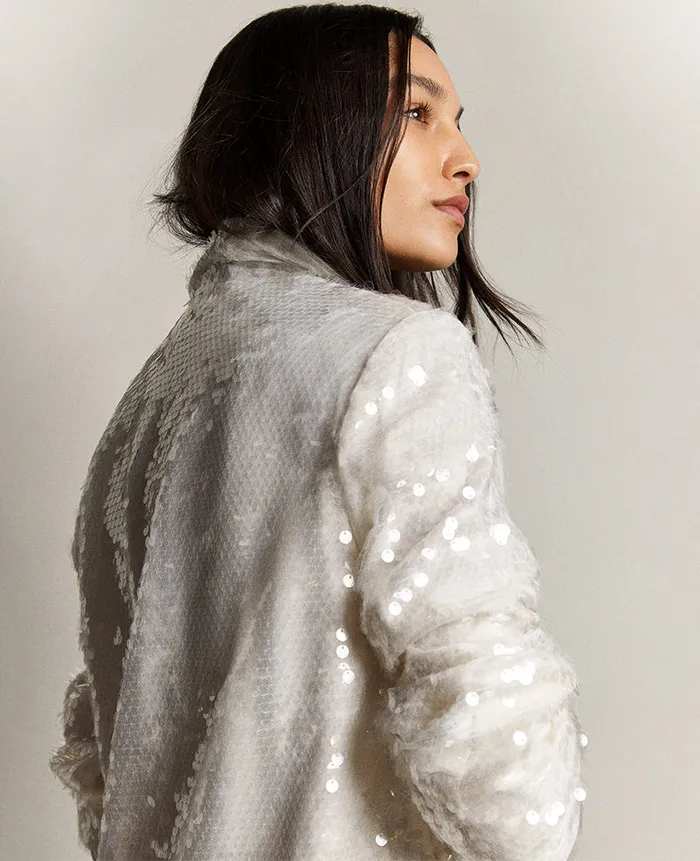 Kenneth Cole Blazers and Jackets Women Sequin Notch Collar Topper White
