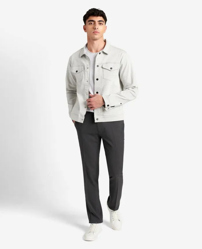 Kenneth Cole Dress Pants Men ModernFit Micro Check Stretch Trouser Grey