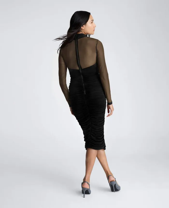 Kenneth Cole Dresses and Skirts Women Twist Front Mesh Midi Dress With Side Rouching Black Kenneth Cole Dresses and Skirts Women Twist Front Mesh Midi Dress With Side Rouching Black