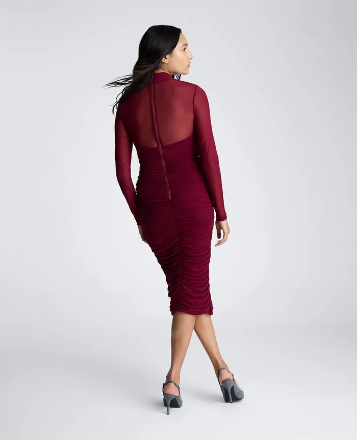 Kenneth Cole Dresses and Skirts Women Twist Front Mesh Midi Dress With Side Rouching Red Kenneth Cole Dresses and Skirts Women Twist Front Mesh Midi Dress With Side Rouching Red