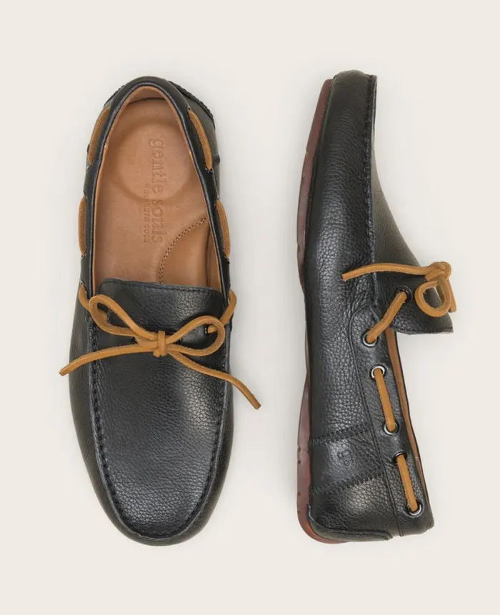 Kenneth Cole Loafers Men GENTLE SOULS 8211 Nyle Leather Driver Boat Shoe Black