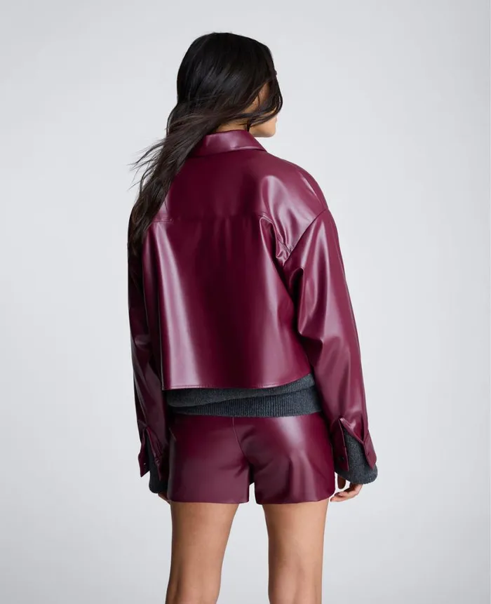 Kenneth Cole Matching Sets Women Faux Leather Button Front Crop Shirt Red Kenneth Cole Matching Sets Women Faux Leather Button Front Crop Shirt Red