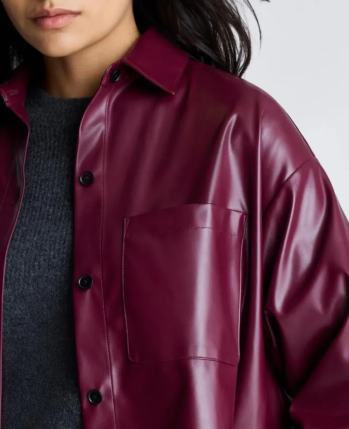 Kenneth Cole Matching Sets Women Faux Leather Button Front Crop Shirt Red Kenneth Cole Matching Sets Women Faux Leather Button Front Crop Shirt Red