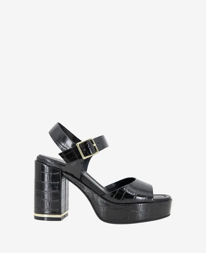Kenneth Cole Sandals and Wedges Women Darla Croco Platform Heeled Sandal Black