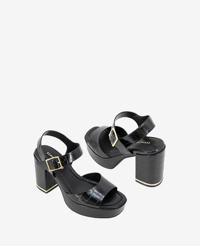 Kenneth Cole Sandals and Wedges Women Darla Croco Platform Heeled Sandal Black