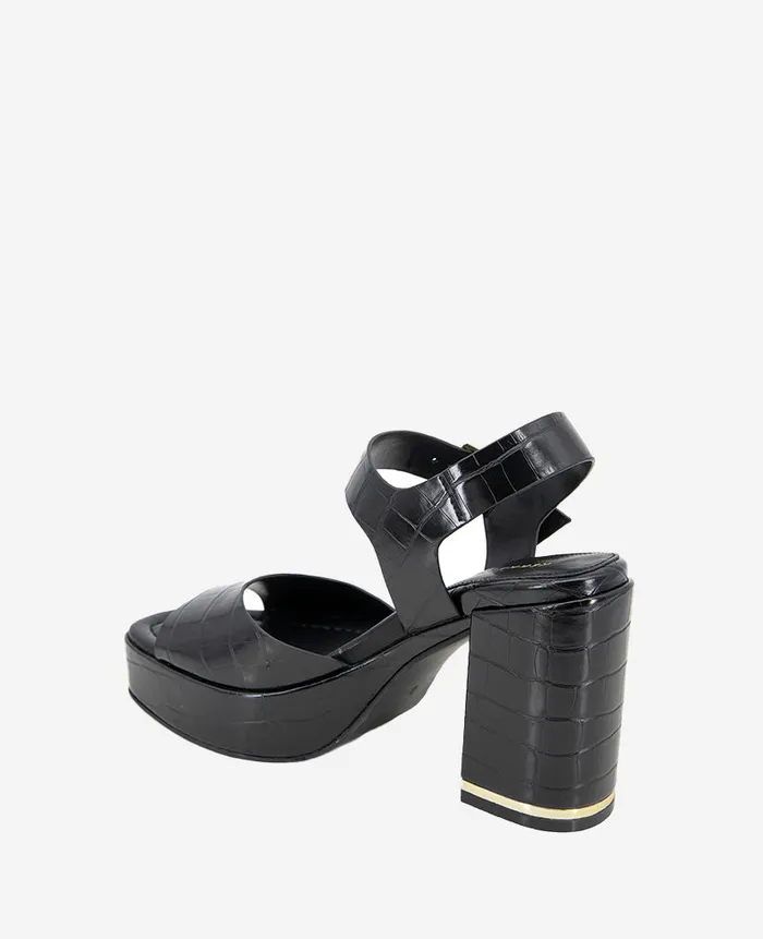 Kenneth Cole Sandals and Wedges Women Darla Croco Platform Heeled Sandal Black