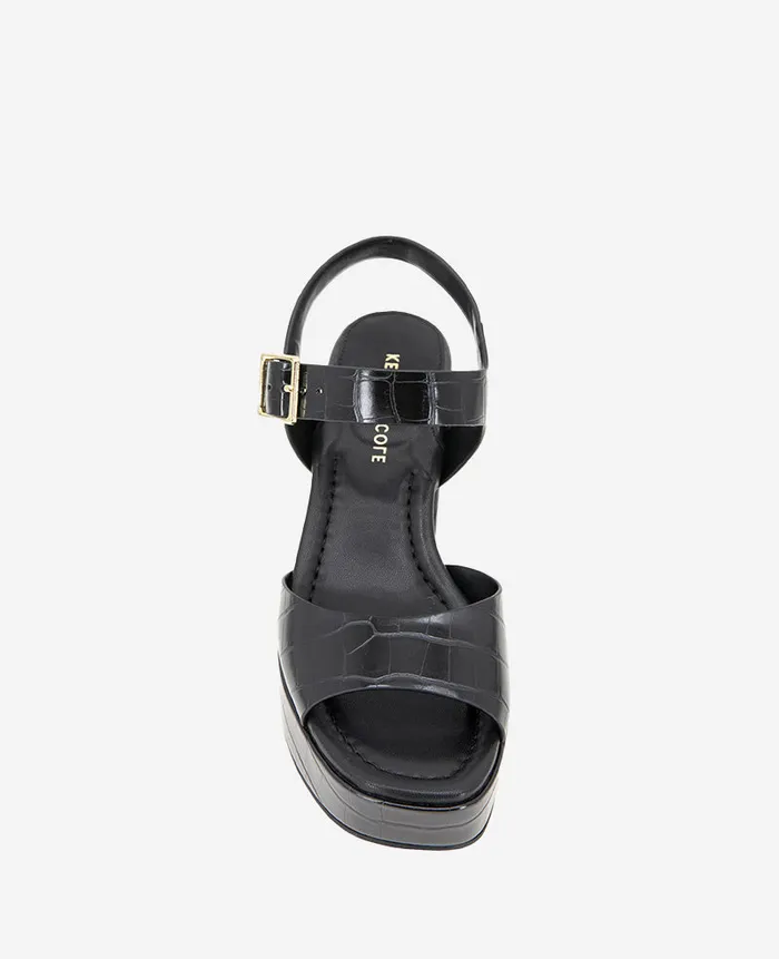 Kenneth Cole Sandals and Wedges Women Darla Croco Platform Heeled Sandal Black