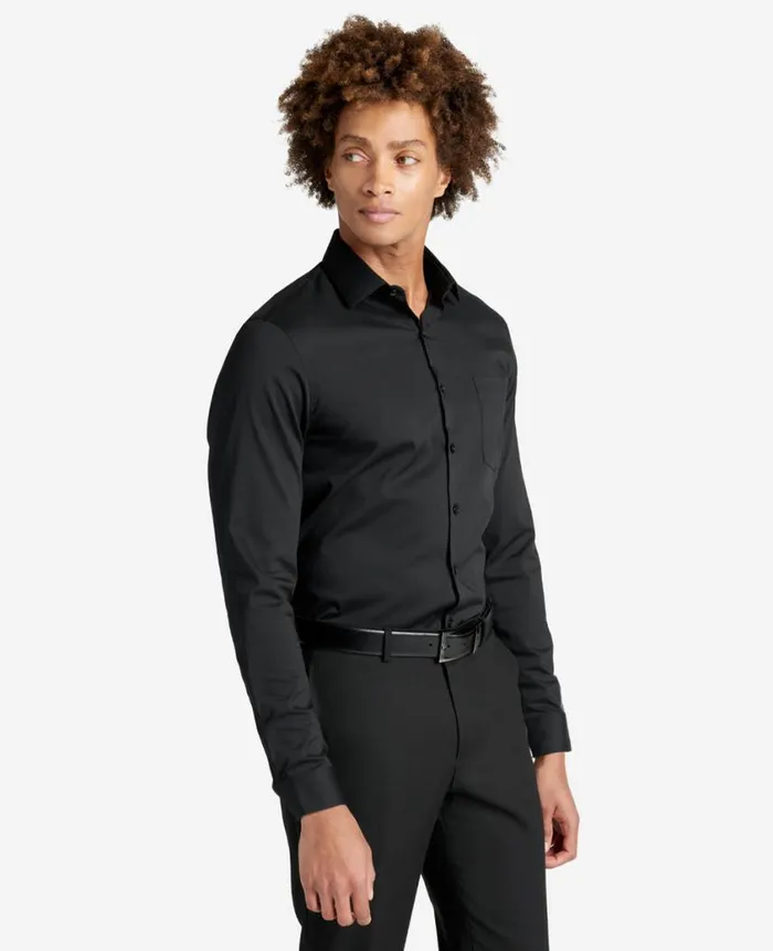 Kenneth Cole Shirts Men Slim Fit Kenneth Cole Sustinable Stretch Collar Solid Dress Shirt Black