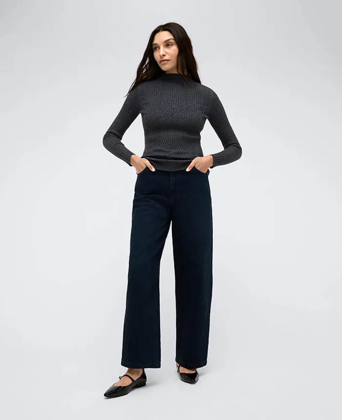Kenneth Cole Sweaters Women Ribbed Mock Neck Chevron Stitch Sweater Grey