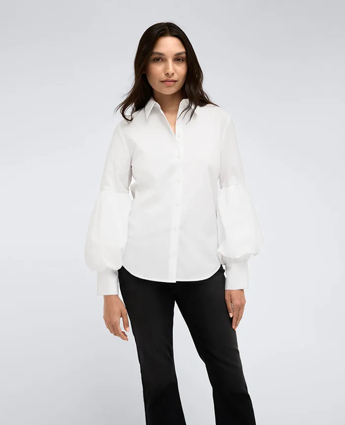 Kenneth Cole Tops Women Balloon Sleeve Button Front Collared Shirt White Kenneth Cole Tops Women Balloon Sleeve Button Front Collared Shirt White
