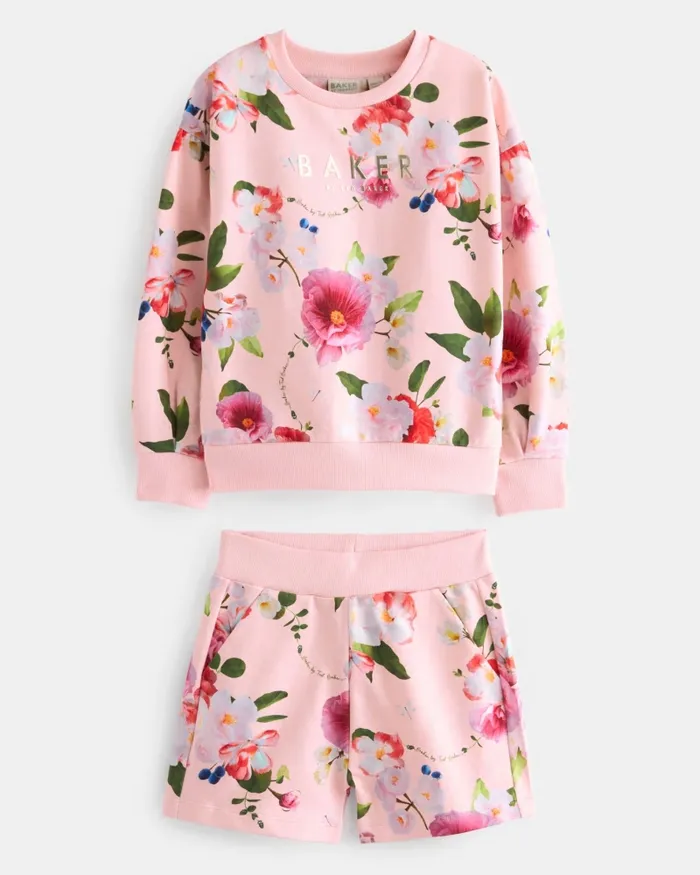 Kids BORRAH 8211 Branded Floral Sweater And Shorts Set Pink Ted Baker Playsuits and Sets Kids BORRAH 8211 Branded Floral Sweater And Shorts Set Pink Ted Baker Playsuits and Sets