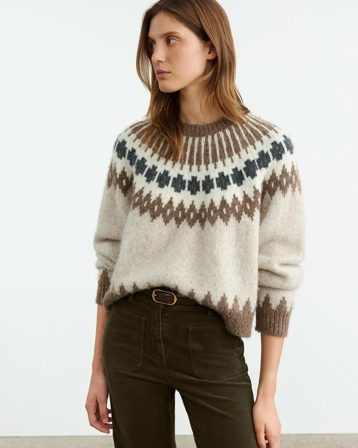 Knits and Sweaters Nili Lotan Women ALENA SWEATER Oatmeal Fairisle