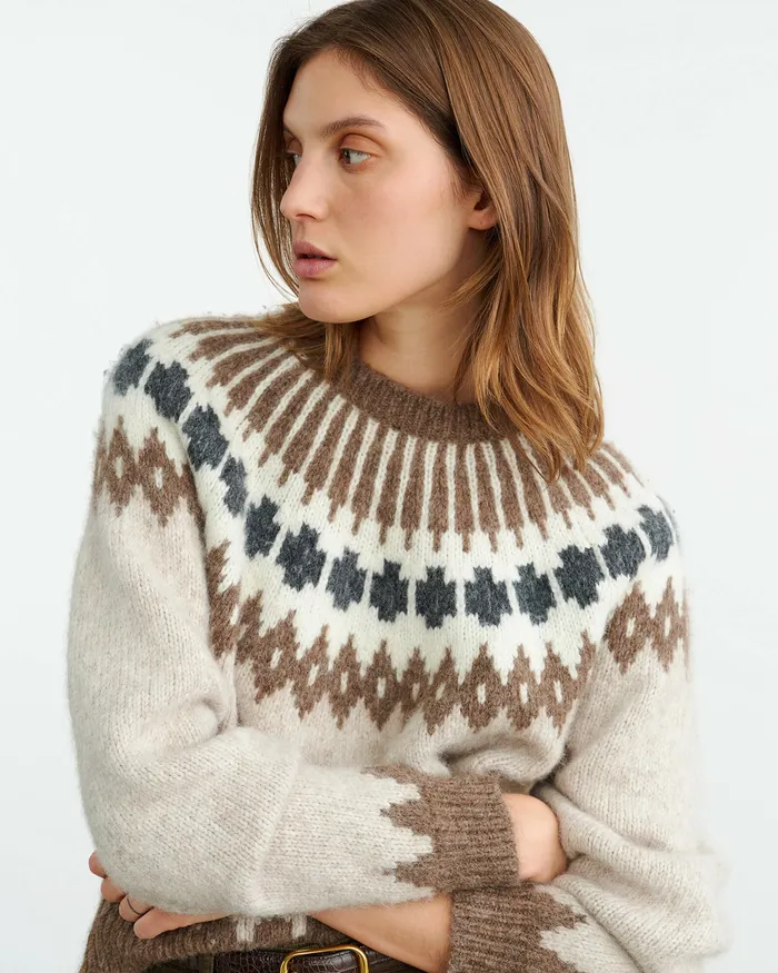 Knits and Sweaters Nili Lotan Women ALENA SWEATER Oatmeal Fairisle