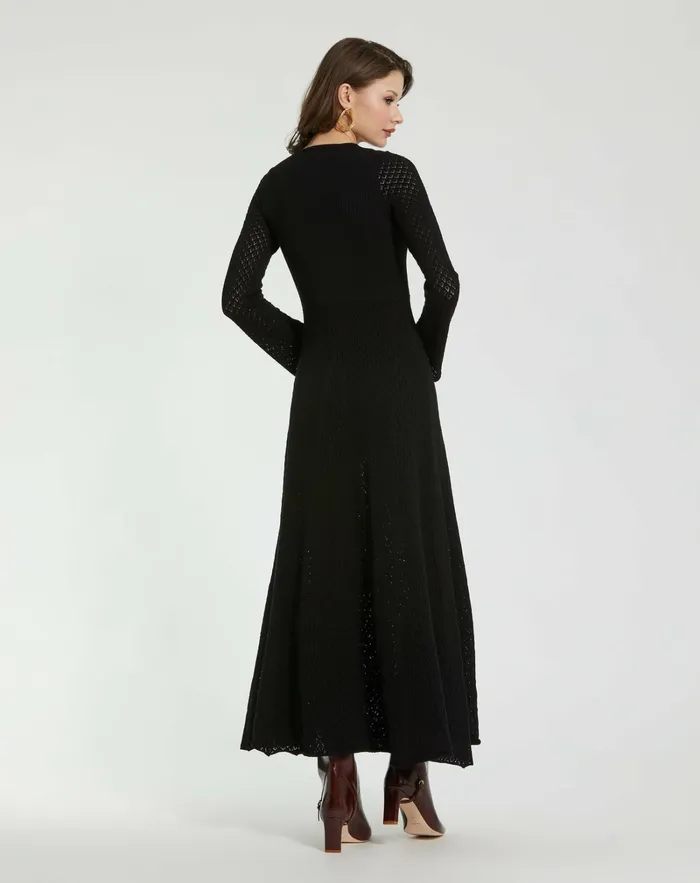 Knitwear Mac Duggal Women Scoop Neck Long Sleeve Knit Maxi Dress Black