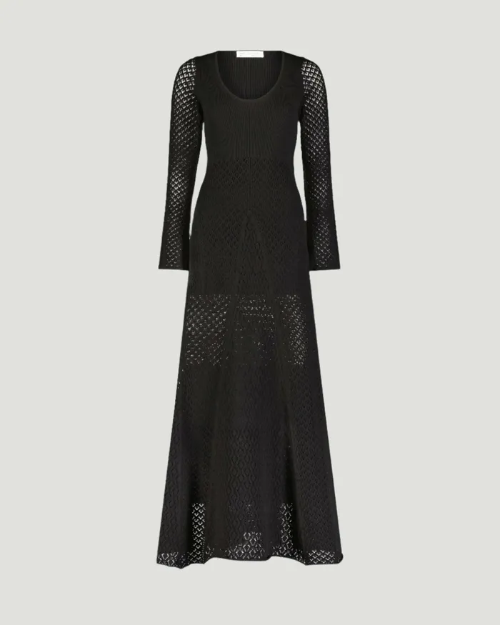 Knitwear Mac Duggal Women Scoop Neck Long Sleeve Knit Maxi Dress Black