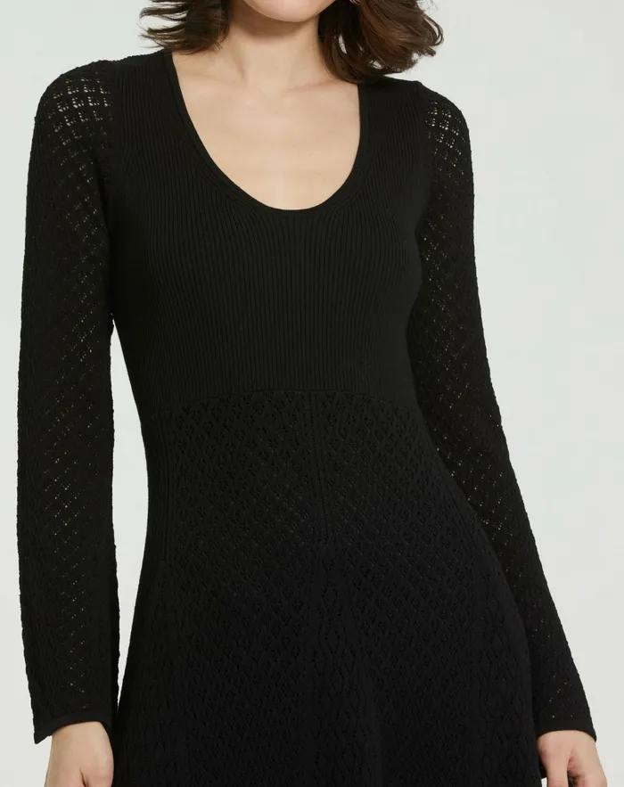 Knitwear Mac Duggal Women Scoop Neck Long Sleeve Knit Maxi Dress Black