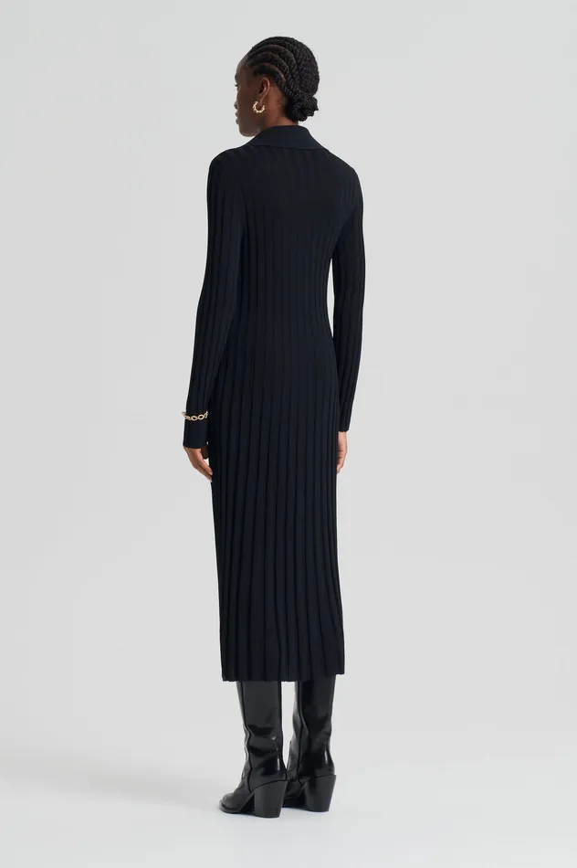 Knitwear PLEATED RIB PLACKET DRESS 14 BLACK 8211 Scanlan Theodore Women Knitwear PLEATED RIB PLACKET DRESS 14 BLACK 8211 Scanlan Theodore Women