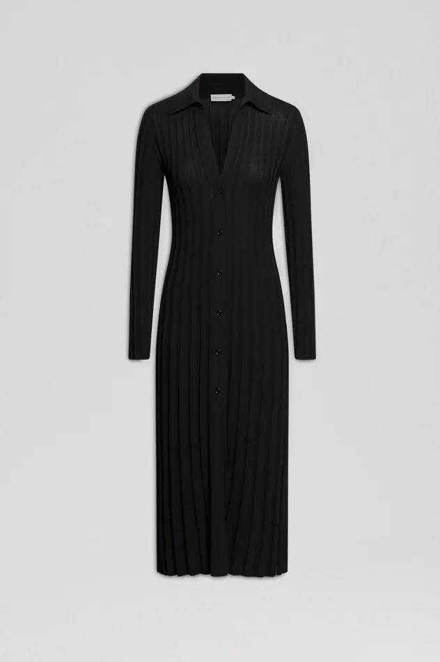 Knitwear PLEATED RIB PLACKET DRESS 14 BLACK 8211 Scanlan Theodore Women Knitwear PLEATED RIB PLACKET DRESS 14 BLACK 8211 Scanlan Theodore Women