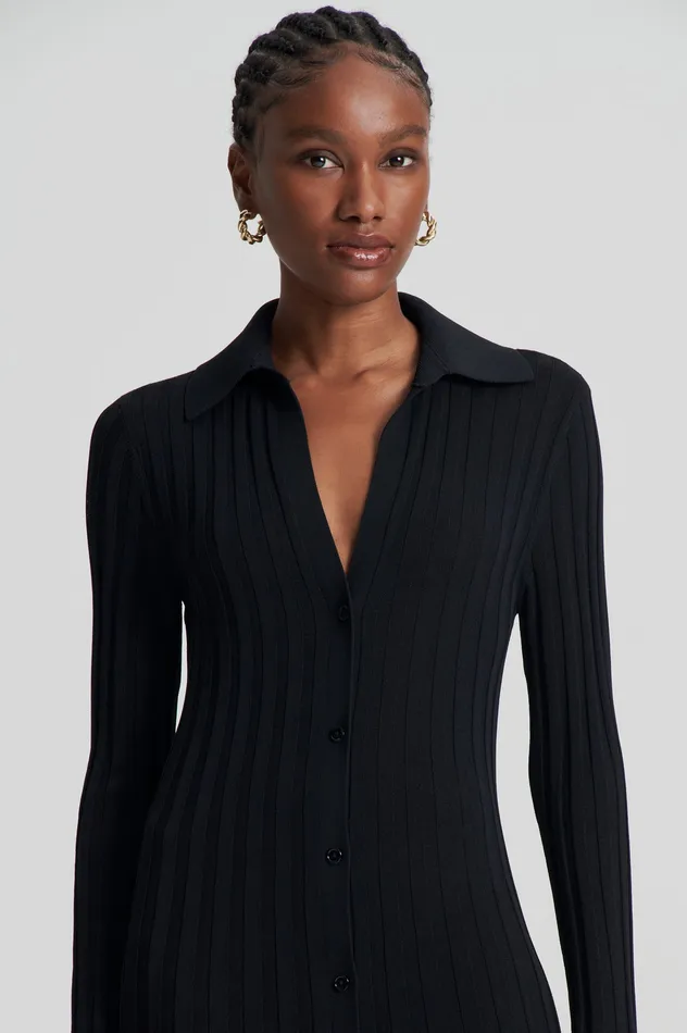 Knitwear PLEATED RIB PLACKET DRESS 14 BLACK 8211 Scanlan Theodore Women Knitwear PLEATED RIB PLACKET DRESS 14 BLACK 8211 Scanlan Theodore Women