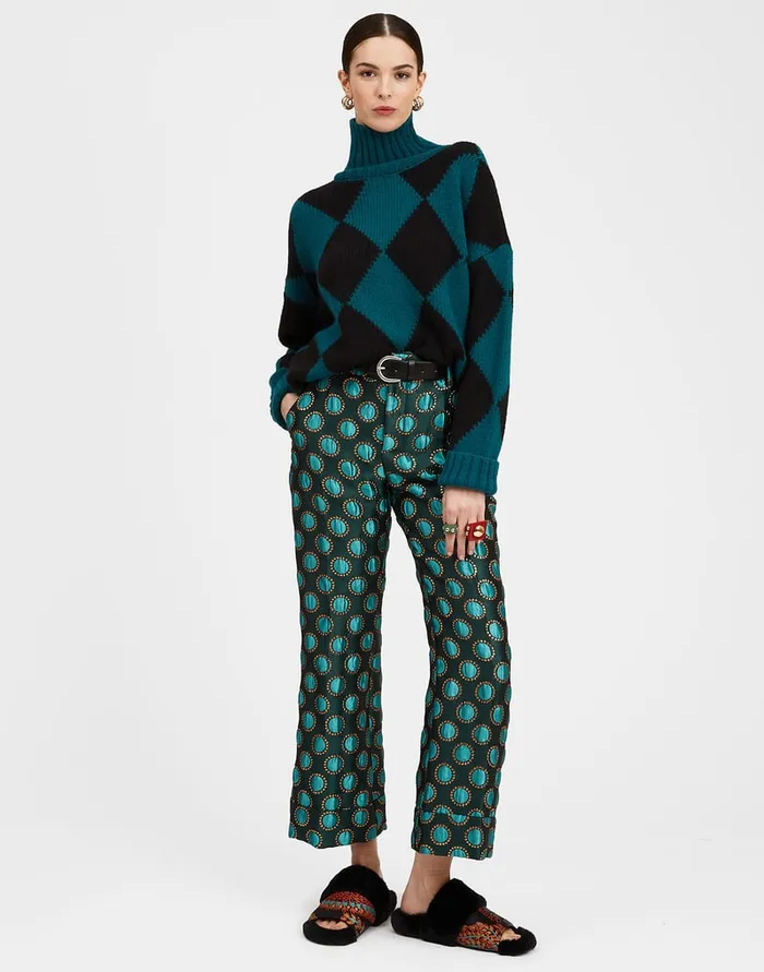 La Doublej Argyle Sweater Green Black In Wool Women Knitwear