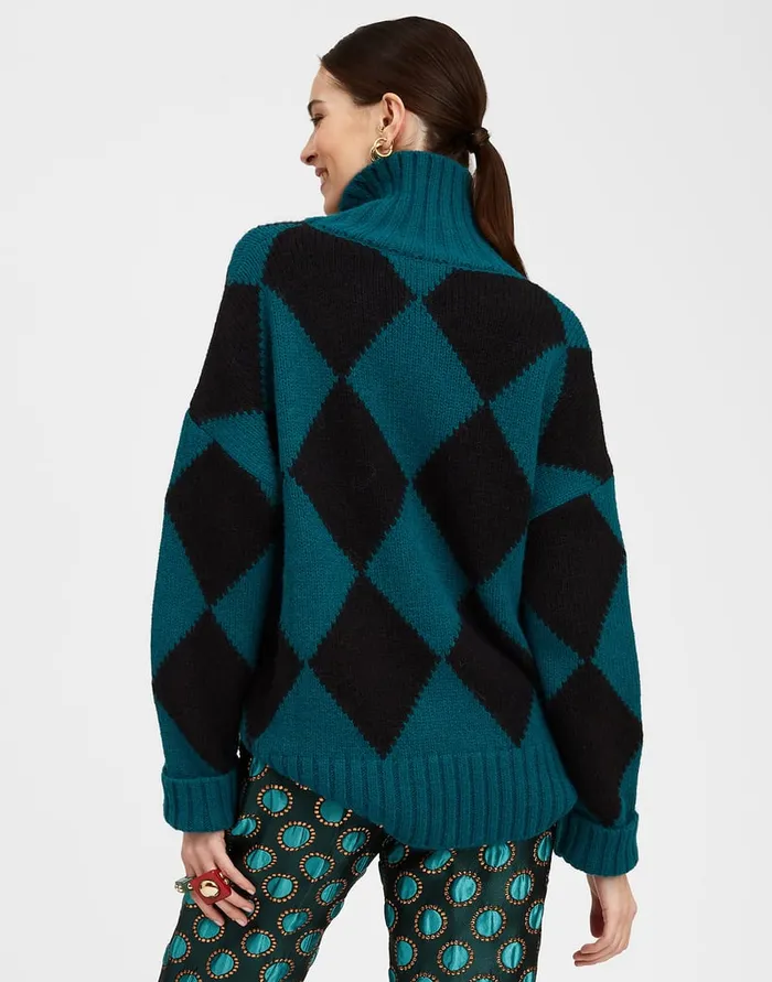 La Doublej Argyle Sweater Green Black In Wool Women Knitwear