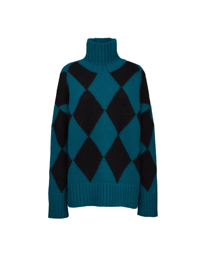 La Doublej Argyle Sweater Green Black In Wool Women Knitwear