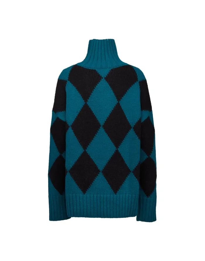La Doublej Argyle Sweater Green Black In Wool Women Knitwear