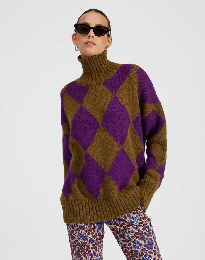 La Doublej Argyle Sweater GreenPurple In Wool Women Knitwear