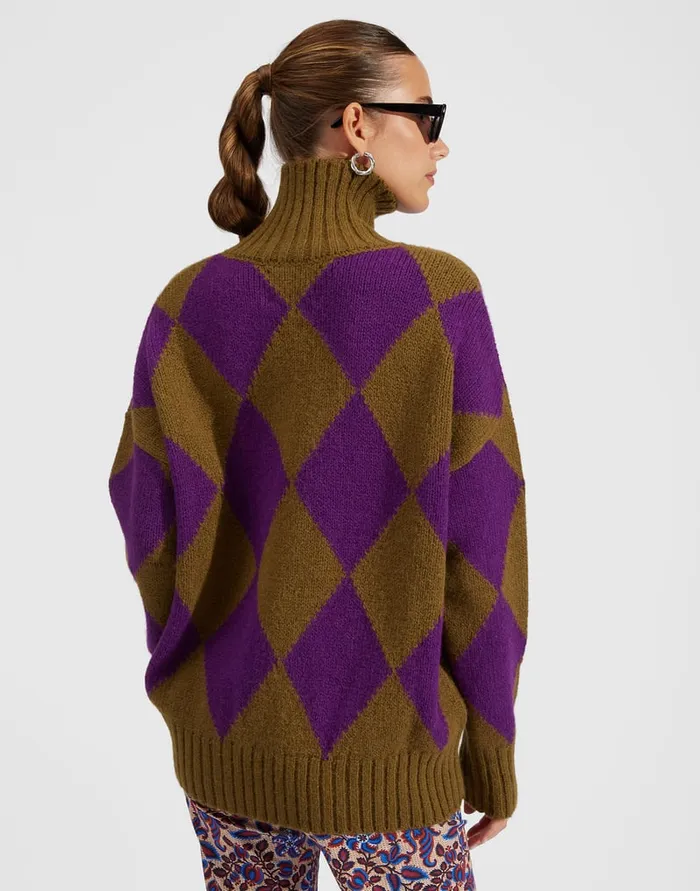 La Doublej Argyle Sweater GreenPurple In Wool Women Knitwear