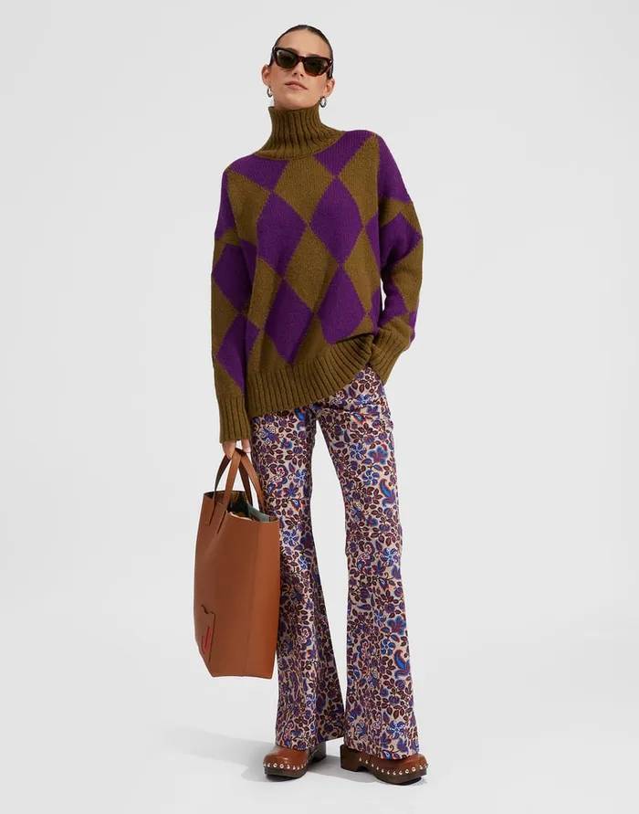 La Doublej Argyle Sweater GreenPurple In Wool Women Knitwear