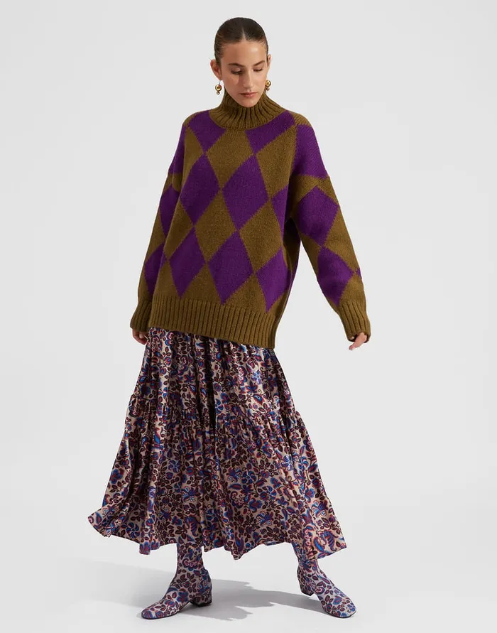 La Doublej Argyle Sweater GreenPurple In Wool Women Knitwear