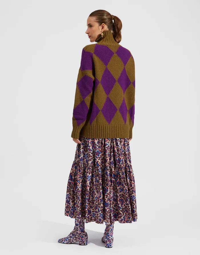 La Doublej Argyle Sweater GreenPurple In Wool Women Knitwear