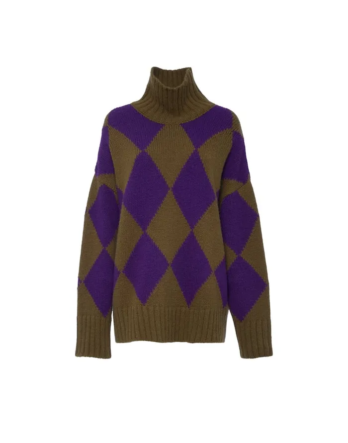 La Doublej Argyle Sweater GreenPurple In Wool Women Knitwear