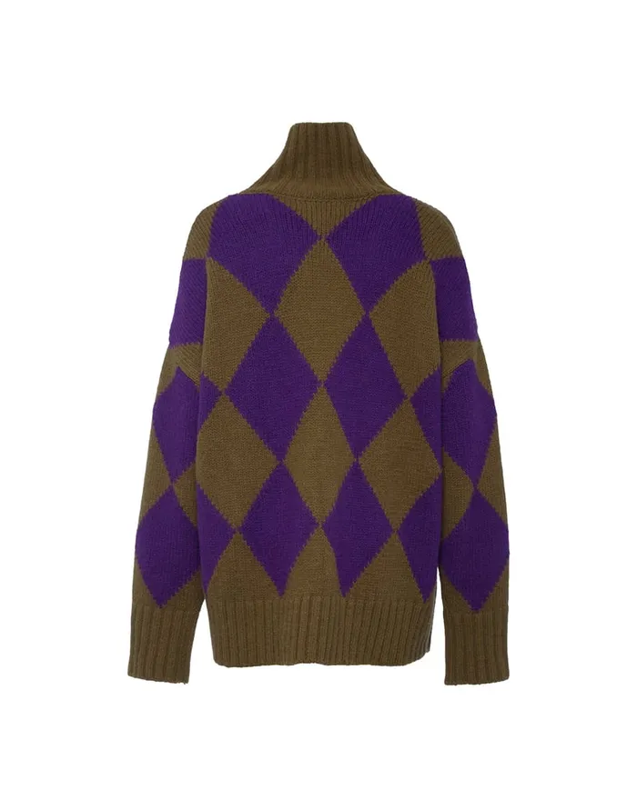 La Doublej Argyle Sweater GreenPurple In Wool Women Knitwear