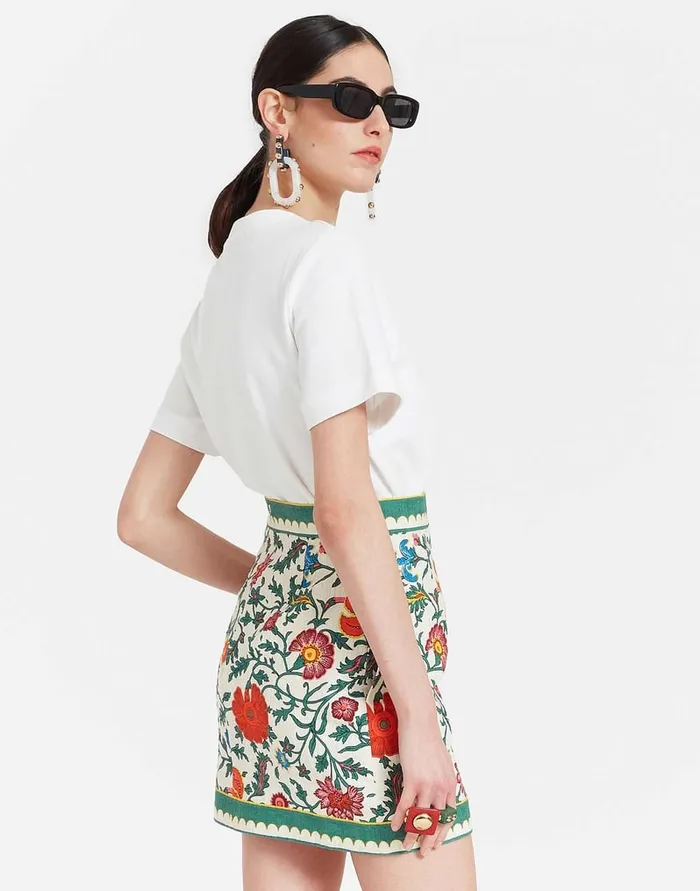 La Doublej Baia Mini Skirt Dragonflower Mini Multicolor In Shot Cotton Women Skirts