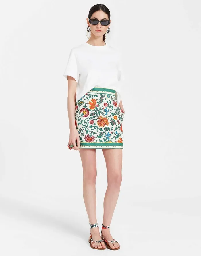 La Doublej Baia Mini Skirt Dragonflower Mini Multicolor In Shot Cotton Women Skirts