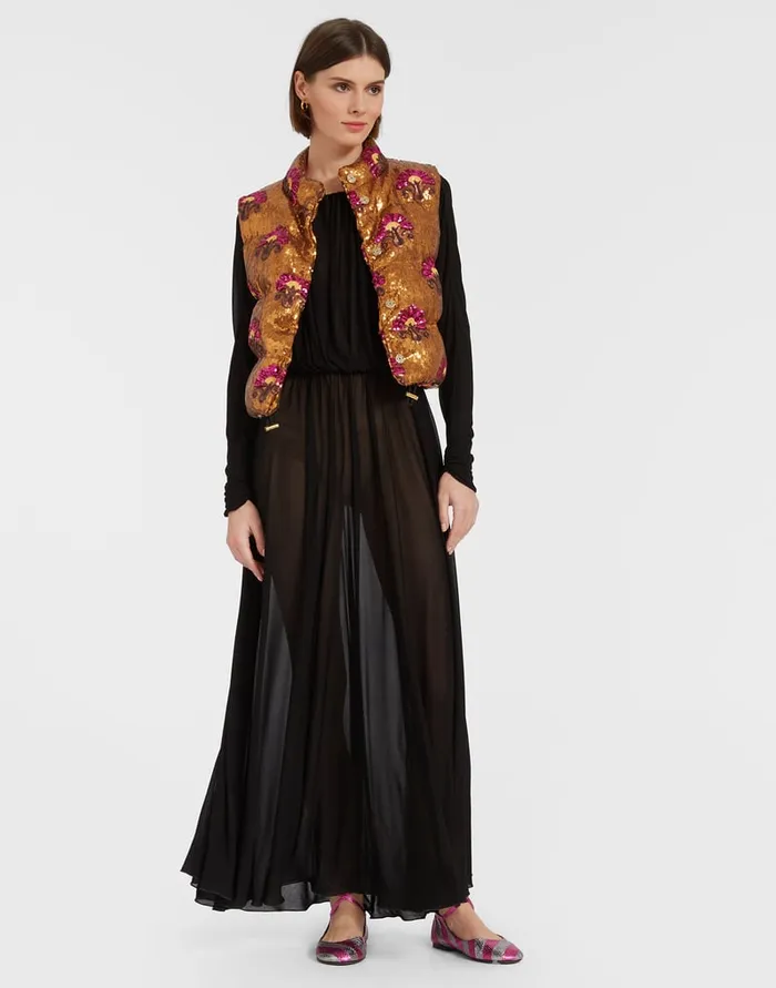 La Doublej Bonbon Puffer Vest Bronze In Textured Sequins Women Outerwear