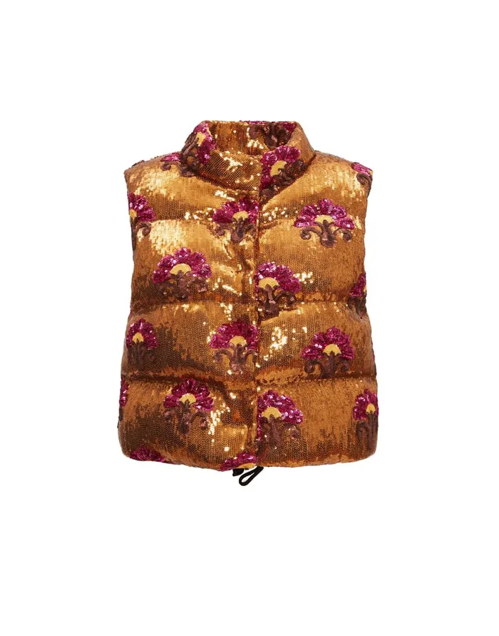 La Doublej Bonbon Puffer Vest Bronze In Textured Sequins Women Outerwear